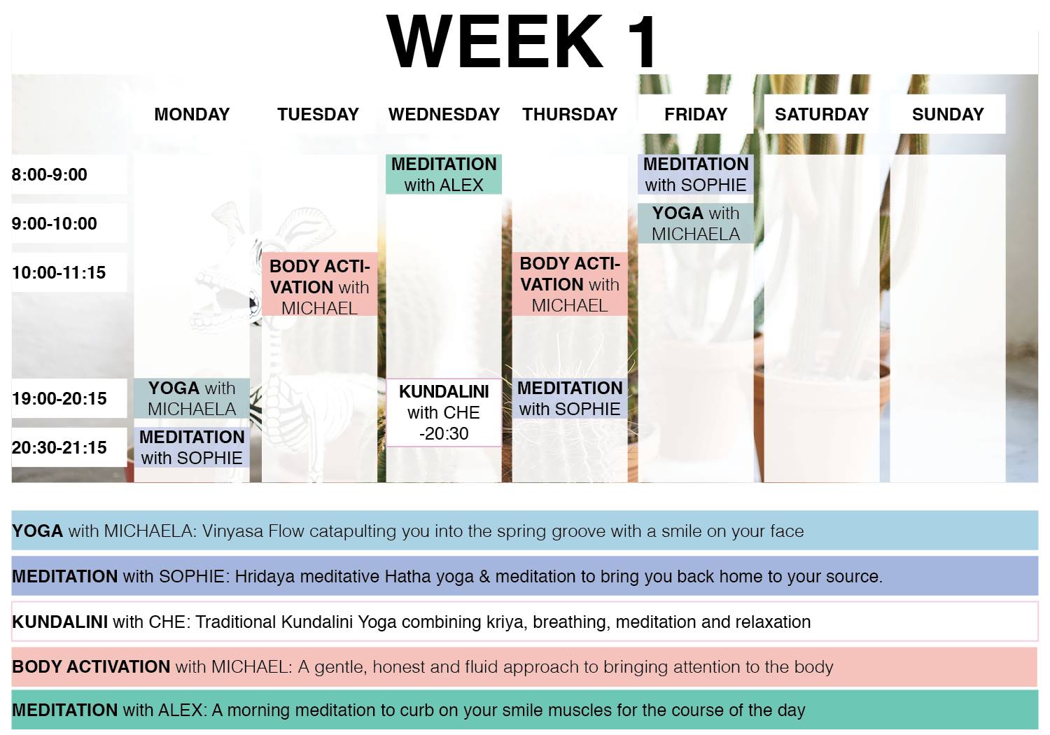 your space schedule week 1